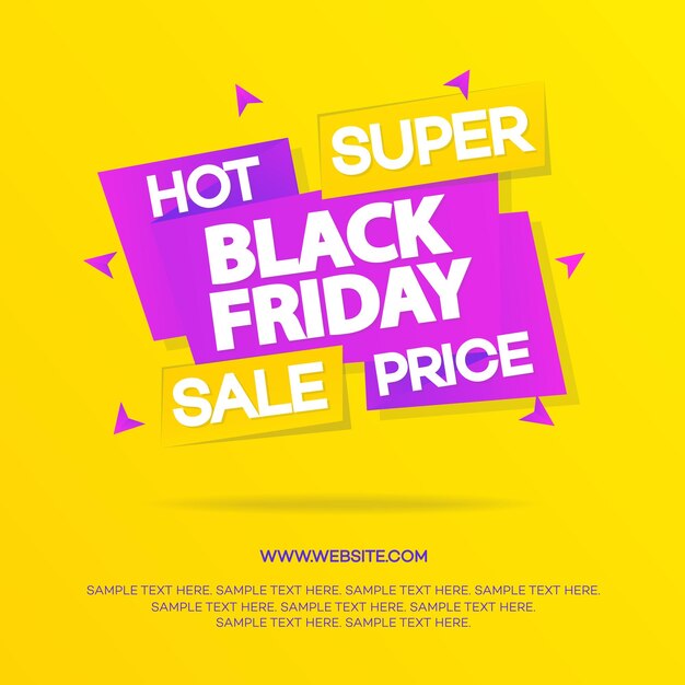 Black friday sale banner for your promotion isolated on yellow background Super sale and discount Vector Illustration