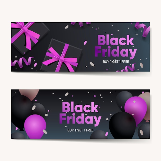 Banner di vendita del venerdì nero di design moderno con modelli di tipografia nera e rosa per la promozione