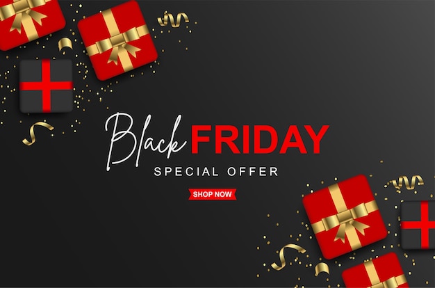 Black friday sale banners template with gift box