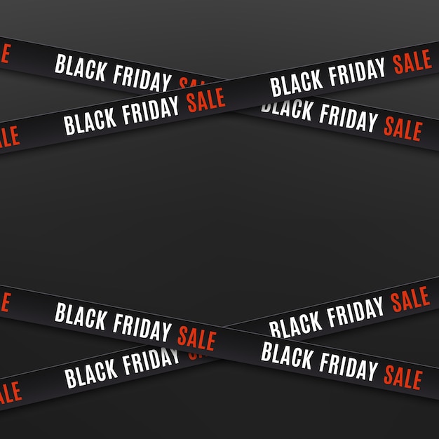 Vector black friday sale banners. warning tapes, ribbons on black background. template for brochure, poster or flyer.  illustration.