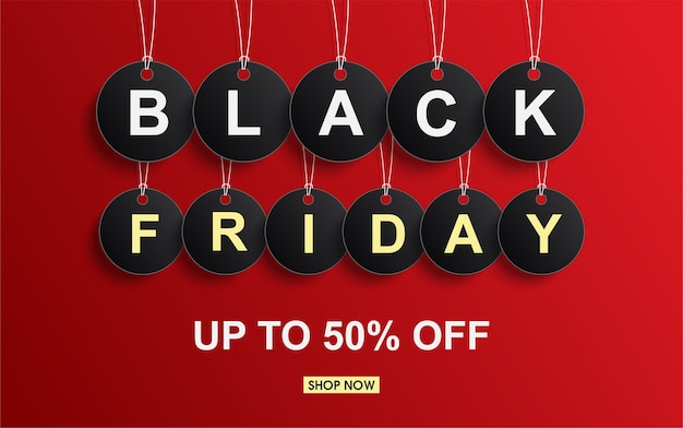 Vector black friday sale black label in red background.