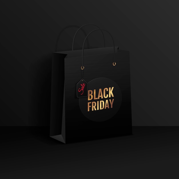 Black friday sale. black shopping bag on a dark background.