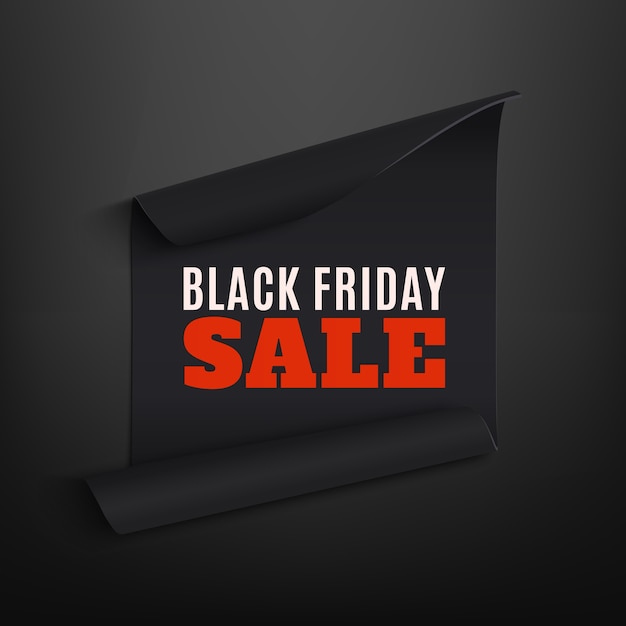 Vettore vendita del black friday, banner di carta curva, su sfondo nero.