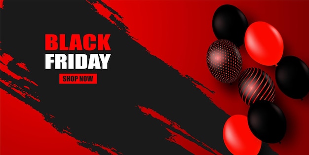 Black friday sale. design with balloons on  black- red background .vector. illustration.