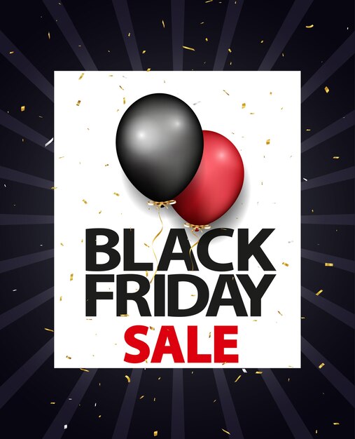 Black friday sale design with balloons and confetti