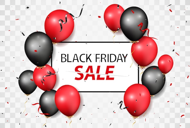 Black friday sale design with balloons and confetti