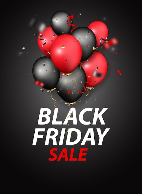 Black friday sale design with balloons and confetti