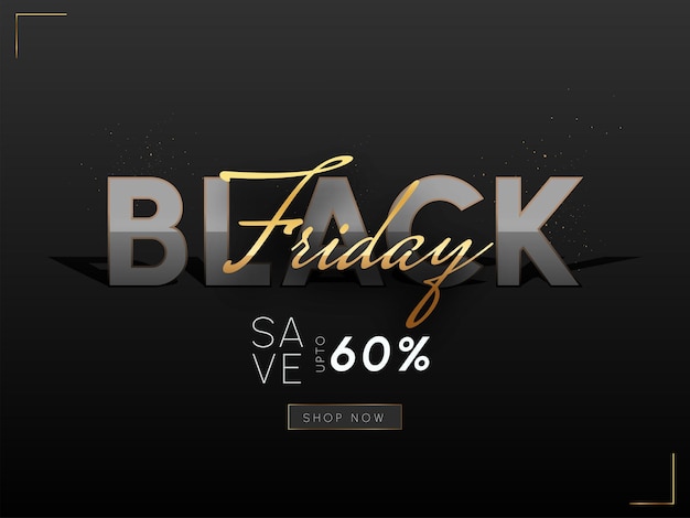 Vector black friday sale design with black and golden typography and gradient effect