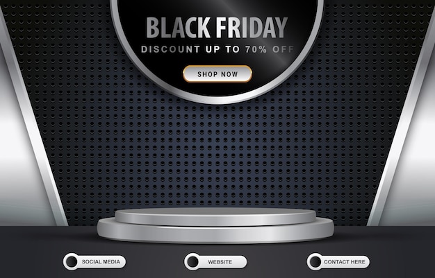 Black friday sale discount with blank space 3d podium for product sale with gradient black and silver background design