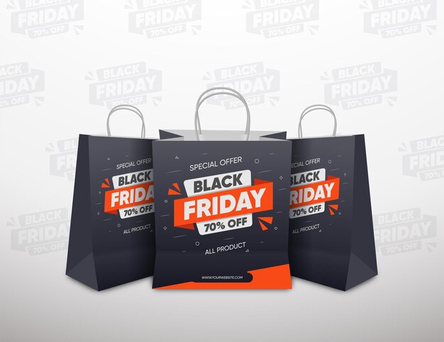 Vector black friday sale discount with shopping bag black shop bag vector illustration