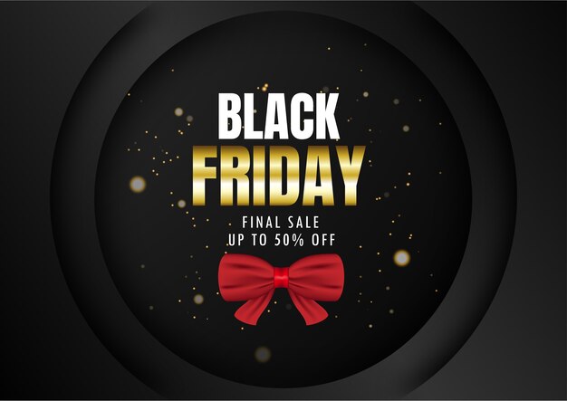 Black friday sale gift box on black background.