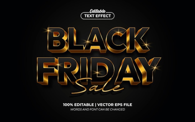 Black friday sale gold 3d elegant editable text effect font style