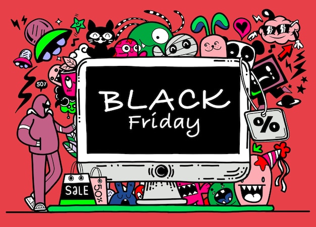 Black friday sale hand drawn, concept illustration, doodles elements.