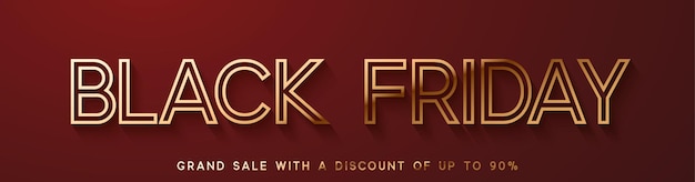 Black Friday Sale. Horizontal banner, poster, border for the website., logo golden color on red background.