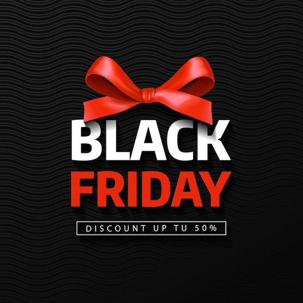 Vettore iscrizione di vendita del black friday con fiocco rosso. banner del black friday.