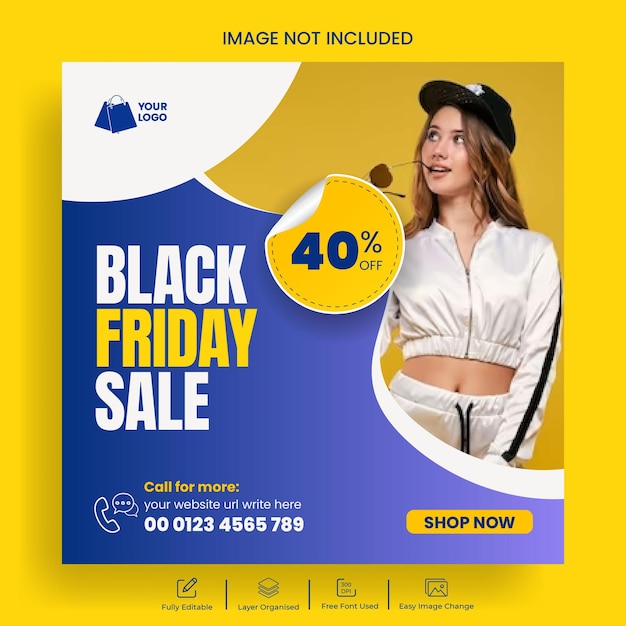 Design del modello di banner post instagram per i saldi del black friday