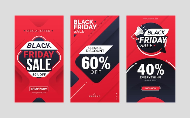 Black friday sale instagram stories post template design collection