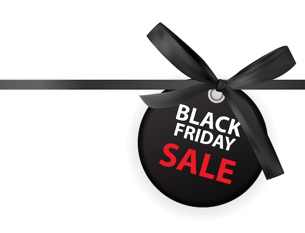 Black friday sale labei with bow and ribbon isolated on white