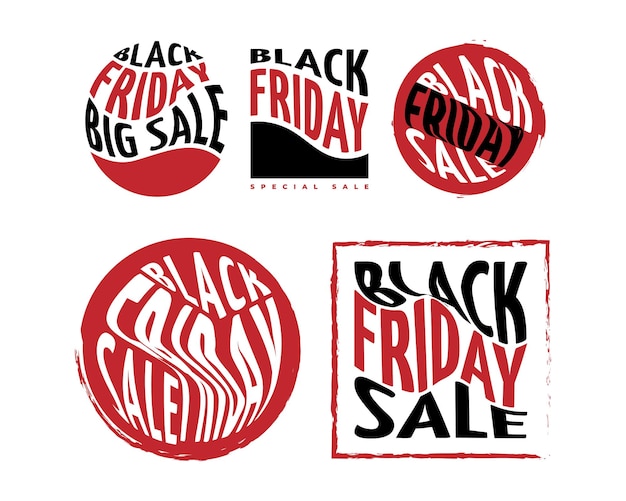 Set di etichette di vendita del black friday nastri e tag di vendita del black friday per la progettazione di badge pubblicitari e di marketing