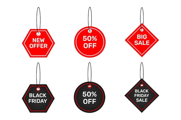 Black Friday sale label template and flat design sale tag collection set