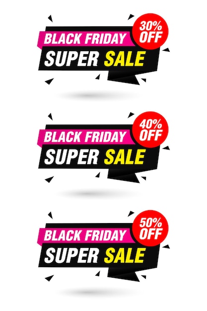 Black friday sale labels set Super sale 30 40 50 off discount