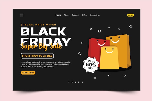 Vector black friday sale landing page design template