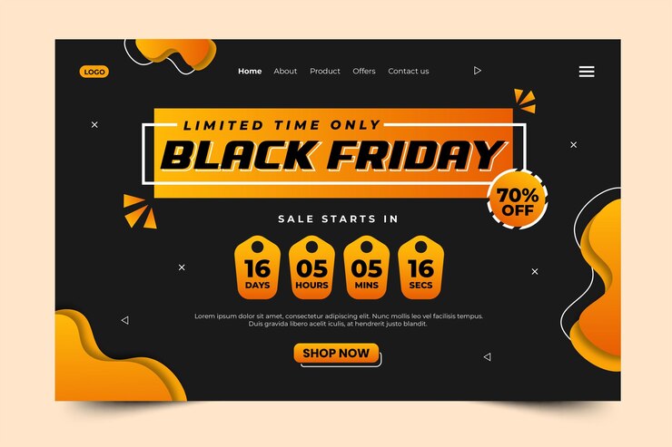 Vector black friday sale landing page design template