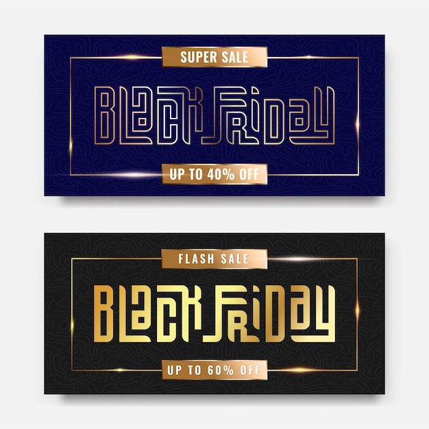 Black friday sale luxury gold typography lettering square concept for trendy flayer and banner template promotion