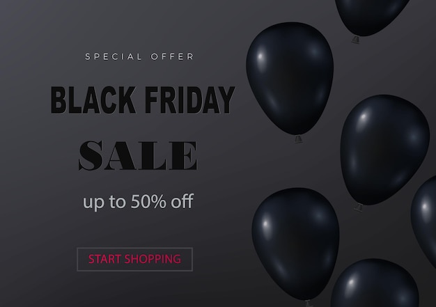 Black friday sale mockup template Op een donkere achtergrond zwarte vliegende ballen Seizoensverkoop Vector