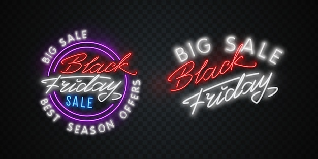 Banner al neon di vendita del black friday. insegna al neon del black friday, modello di design, design moderno di tendenza, insegna al neon notturna, pubblicità luminosa notturna.