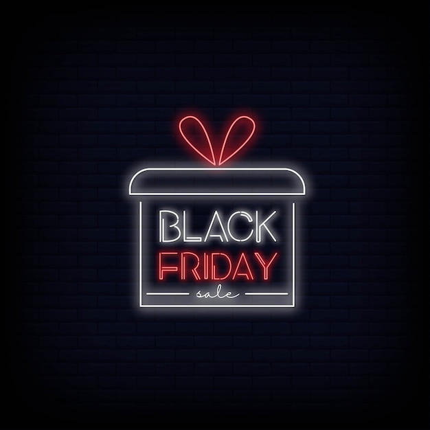 Progettazione del testo al neon di vendita del black friday. logo neon vendita venerdì nero