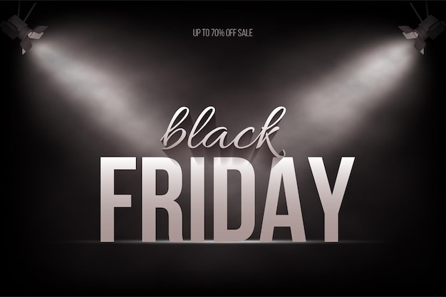 Vector black friday sale poster background white font under spotlights on stage