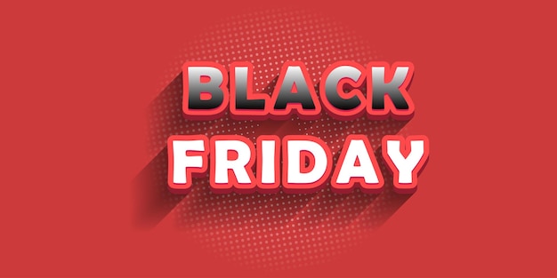 Black friday sale poster or banner on red background and 3d black and white lettering