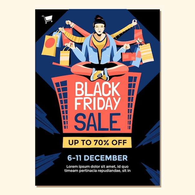 Vettore concetto di poster di vendita del black friday per il marketing e la promozione