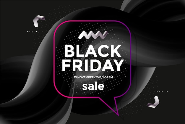 Black friday sale poster design with 3d flow shape. vector trendy illustration