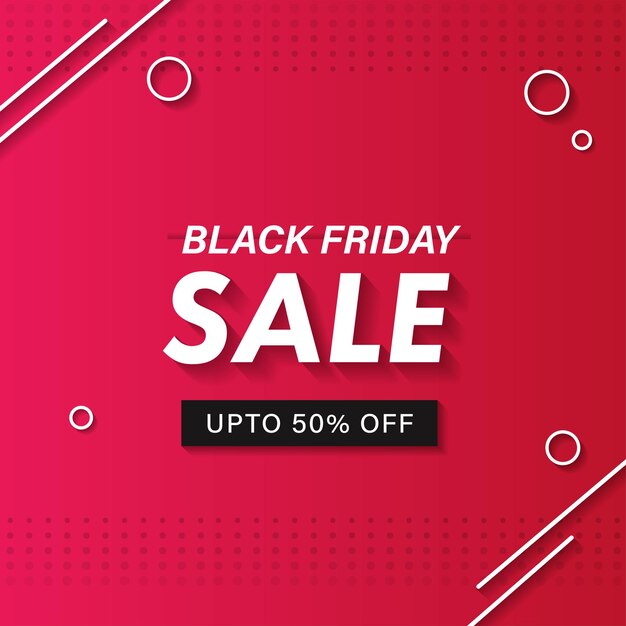 Black Friday Sale Poster Design With 50% Discount Offer On Pink Dotted Background.