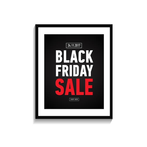 Vector black friday sale poster in frame on white wall.