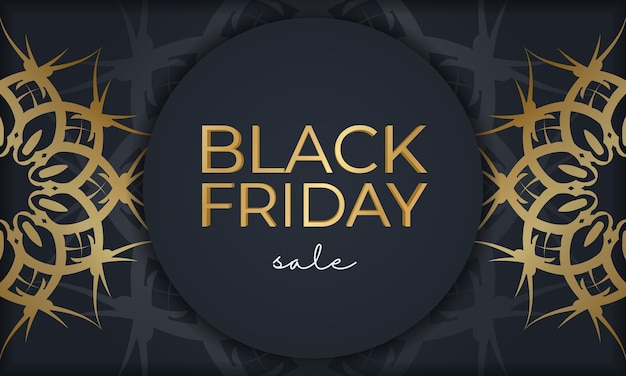 Vector black friday sale poster sale dark blue with luxurious gold pattern