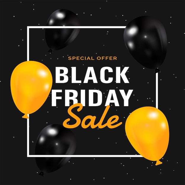 Black friday sale poster with black and yellow balloons