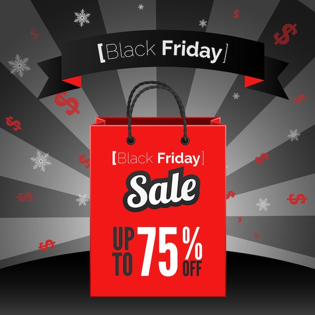 Black friday sale poster with shopping bag and ribbon