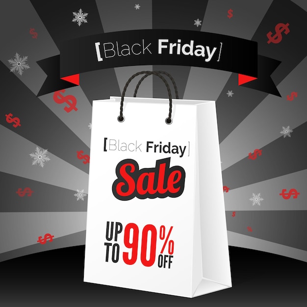 Black friday sale poster with shopping bag and ribbon