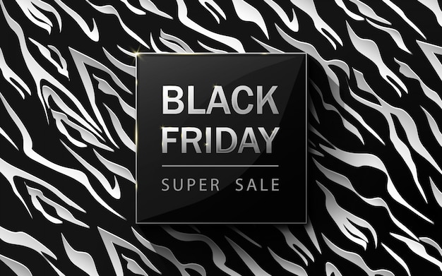 Black friday sale poster. zebra pattern . white and black luxury background. paper art and craft style.