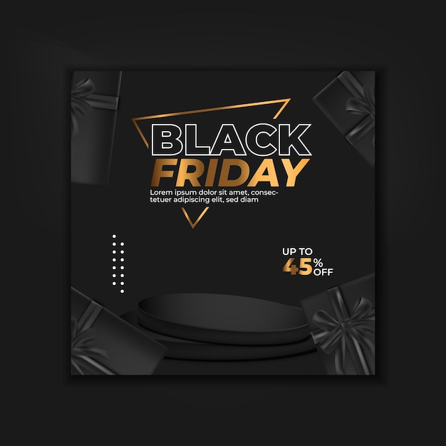 black friday sale. Realistic 3d design black podium. for promotional marketing discount and online s