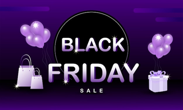 Vector black friday sale realistic purple balloons and shopping bags on beautiful shopping background