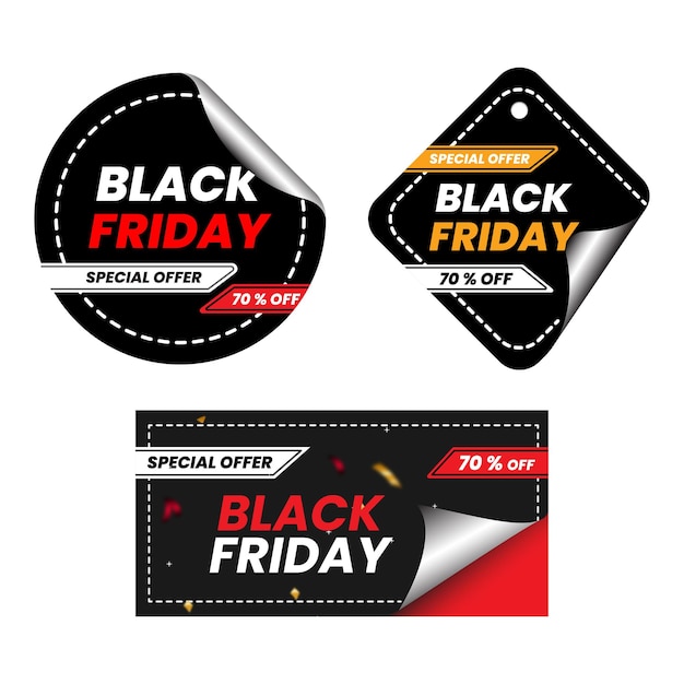 Black friday sale ribbon badge seal and level banners collection isolated. Vector price tags