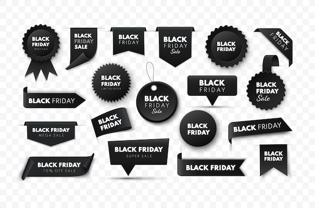 Black friday sale ribbon banners collection isolated vector price tags