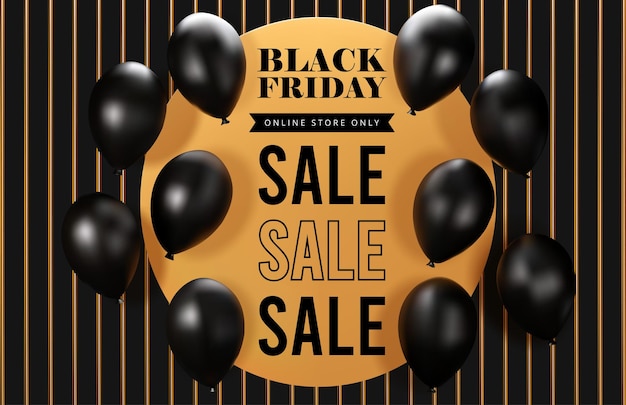 Black Friday sale sign with gold balloons and elements