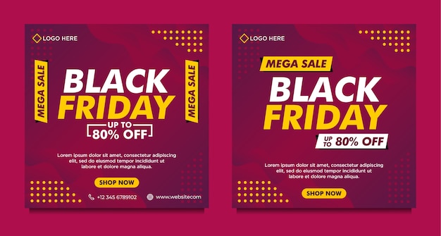 Modello di banner di social media di vendita del black friday con stile sfumato viola