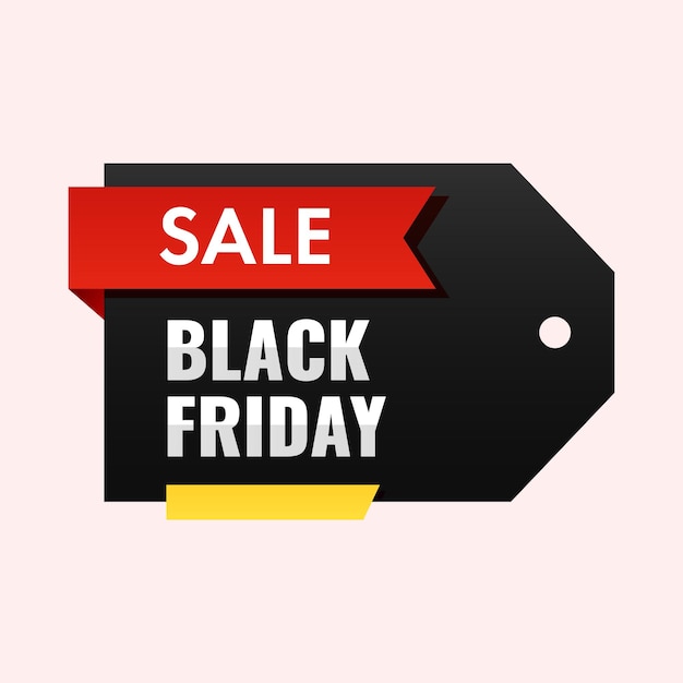 Vector black friday sale tag or label with triangle shapes on pink background