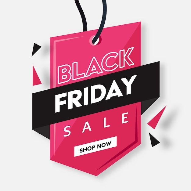 Black Friday Sale Tag of labelontwerp met driehoekige vormen op witte achtergrond